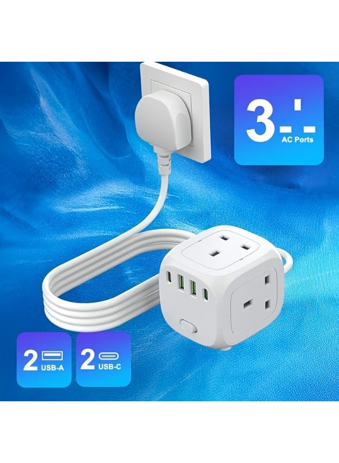 FUDIYA A New Power Strip Featuring Three AC Outlets, One Main Switch, Two USB-A Ports, Two Type-C Ports, And a 6-Foot Extension Cord, Designed for Use in Homes, Offices, Kitchens, Garages, And Dormitories - Image 1