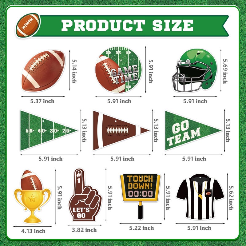 Actilize 24 Pcs Football Hanging Swirl Decorations, 8 Designs Football Party Tags with Green and Brown Foil Streamers Birthday Party Decor, Tailgate Party Supplies - Image 4