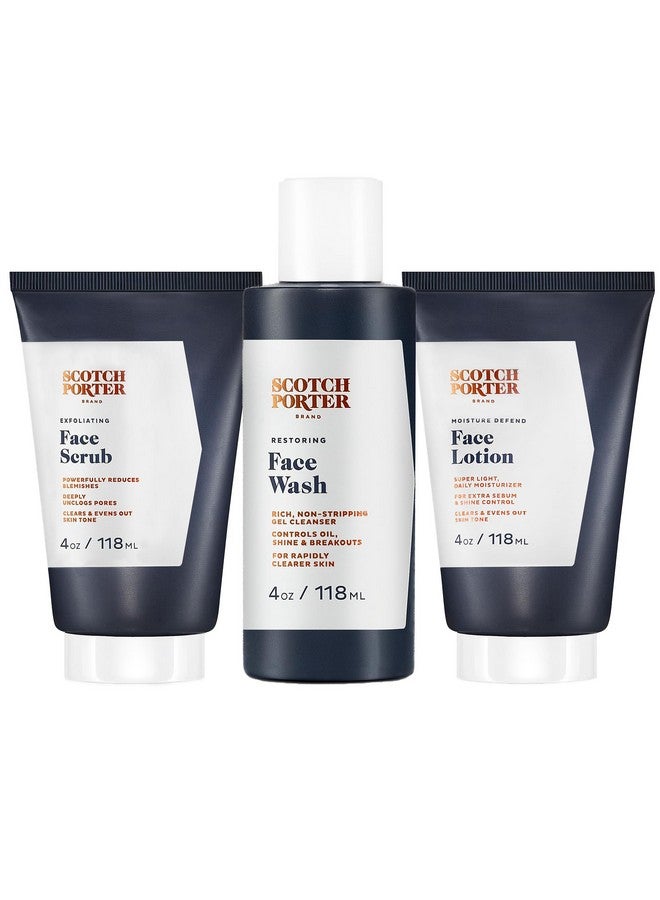 Scotch Porter Men’S Face Care Collection - Exfoliate, Cleanse & Restore, & Moisturize & Defend Skin - Includes Face Wash, Facial Scrub & Face Lotion - Image 1