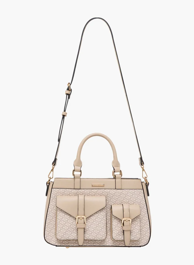 Celeste Monogram Print Tote Bag with Detachable Strap and Zip Closure