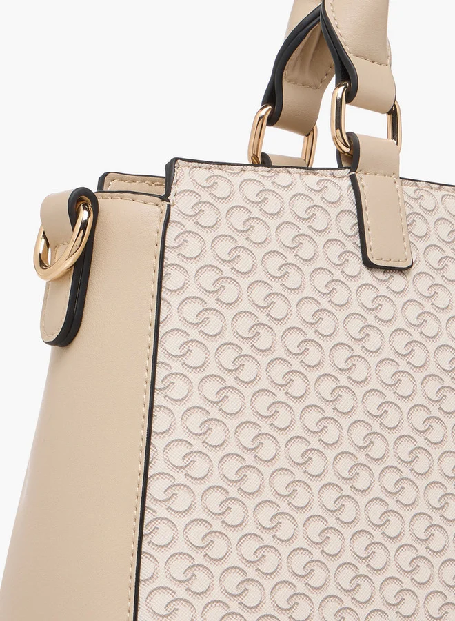 Celeste Monogram Print Tote Bag with Detachable Strap and Zip Closure