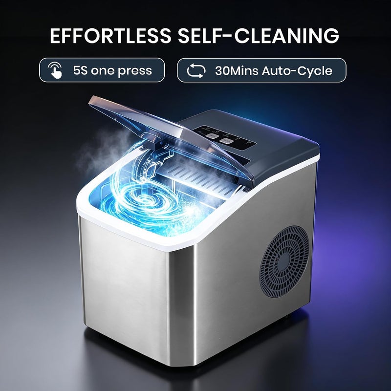 UREVO Portable Countertop Ice Maker with Adjustable 5 Ice Sizes and Self-Cleaning Function - Image 5
