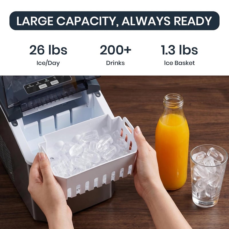 UREVO Portable Countertop Ice Maker with Adjustable 5 Ice Sizes and Self-Cleaning Function - Image 3