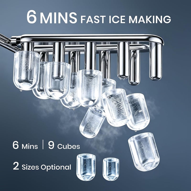 UREVO Portable Countertop Ice Maker with Adjustable 5 Ice Sizes and Self-Cleaning Function - Image 2