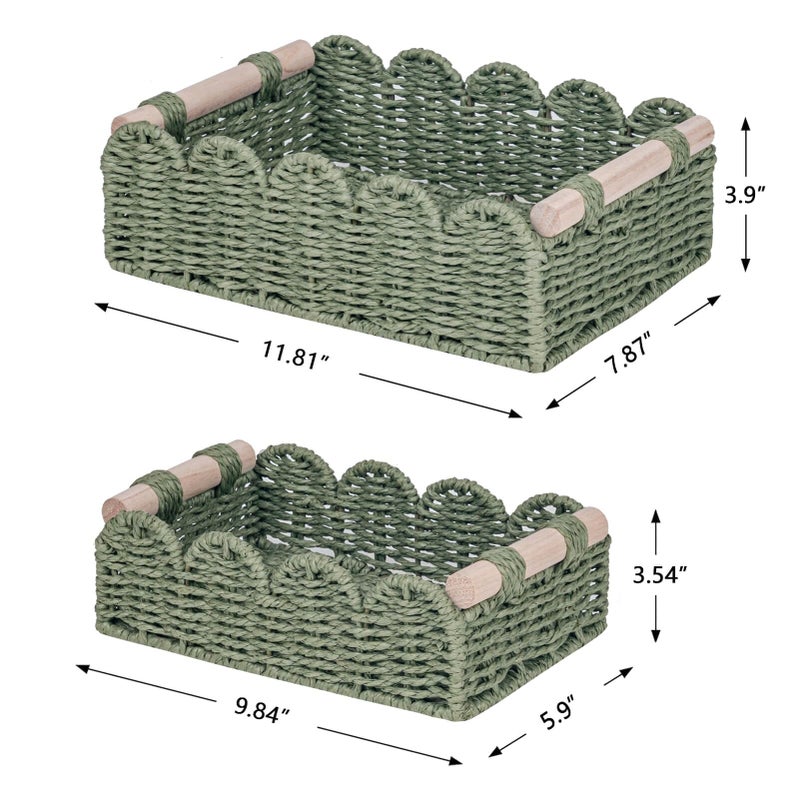 CubesLand Scalloped Edge Decor Baskets for Home, Living Room, Toilet Paper Storage Basket for Over Toilet Shelf, End Table,Shelves and More, Small Paper Rope Baskets Both Storage&Decor, Set 2 Green - Image 3
