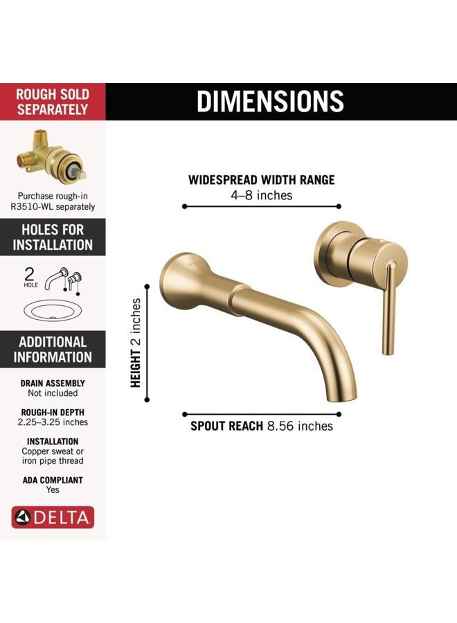 Delta Faucet Trinsic Wall Mount Faucet, Gold Bathroom Faucet, Wall Mount Bathroom Faucet 3 Hole, Widespread Bathroom Faucet, Champagne Bronze T3559LF-CZWL - Image 3