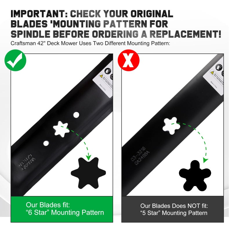 Grasscool 942-0616A Mulching Blades with 6 Star Mounting Pattern for Cub Cadet 42 inch Zero Turn Lawn Tractor MTD Troy Bilt Bronco Pony 42" Deck Mower Replace 742-0616A 742-0616 942-0616 - Image 3