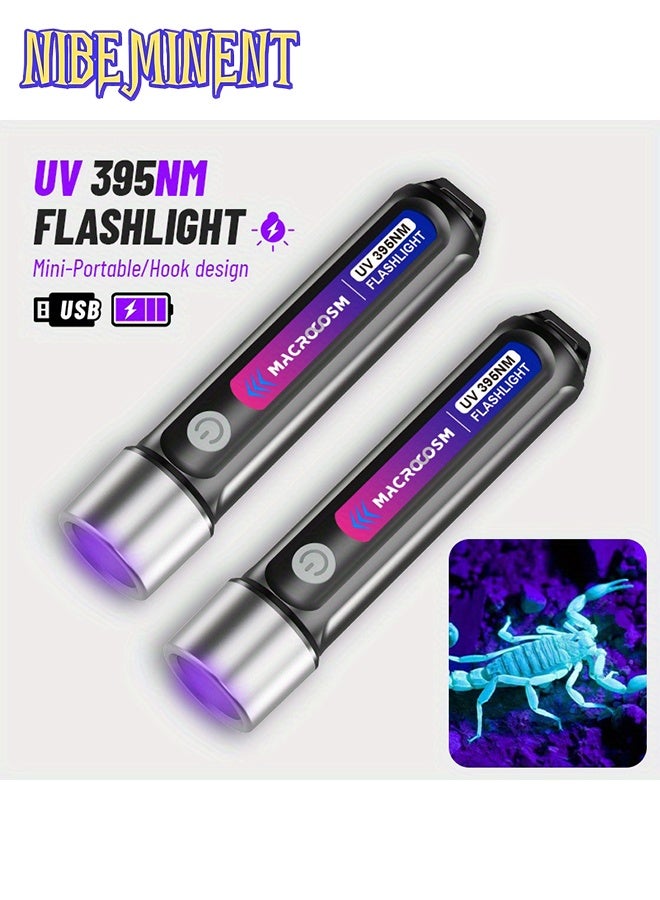 NIBEMINENT 2pcs 395nm UV LED Flashlights - USB Rechargeable, High-Power for Urine & Scorpion Detection, Resin Curing, Pet Stain Removal, Camping & Fishing, Hotel Inspection, Nail Lamp, Portable - Image 1