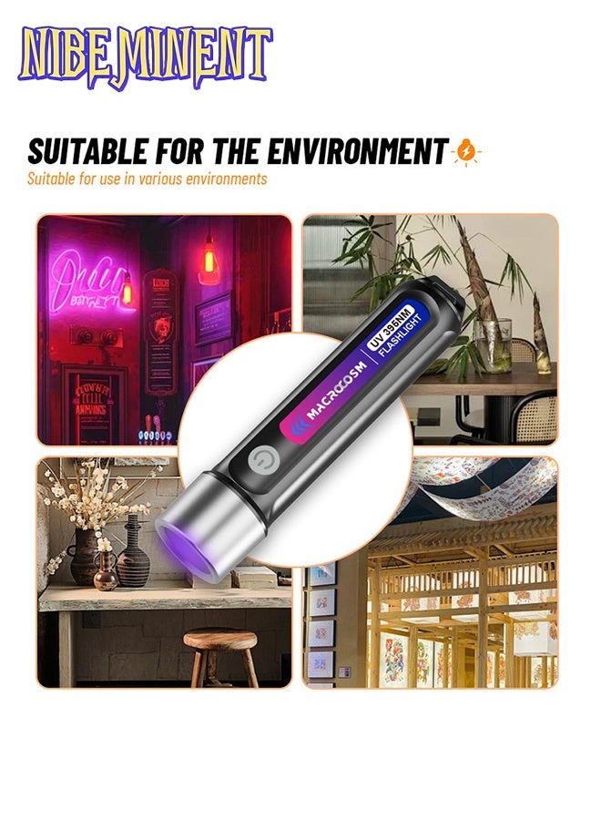 NIBEMINENT 2pcs 395nm UV LED Flashlights - USB Rechargeable, High-Power for Urine & Scorpion Detection, Resin Curing, Pet Stain Removal, Camping & Fishing, Hotel Inspection, Nail Lamp, Portable - Image 2