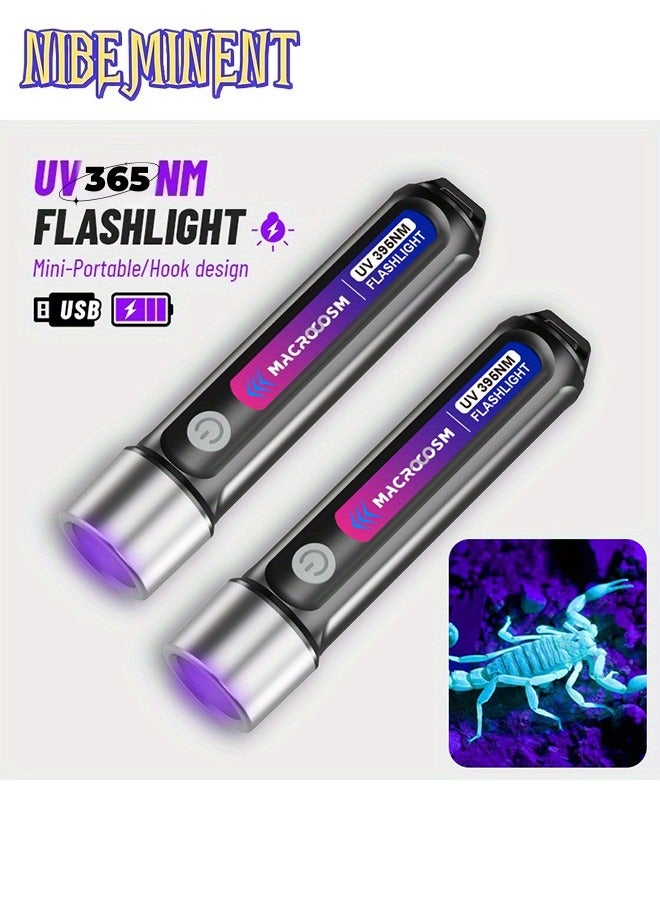 NIBEMINENT 2pcs 365nm UV LED Flashlights - USB Rechargeable, High-Power for Urine & Scorpion Detection, Resin Curing, Pet Stain Removal, Camping & Fishing, Hotel Inspection, Nail Lamp, Portable - Image 1