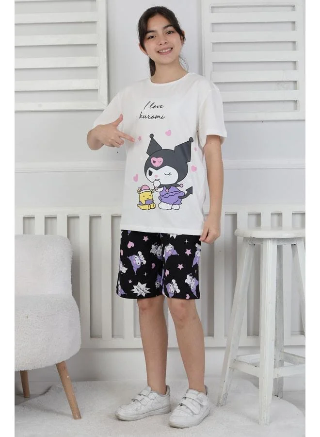 zuzunga I Love Kuromi Printed Short Sleeve Shorts Pajama Set.