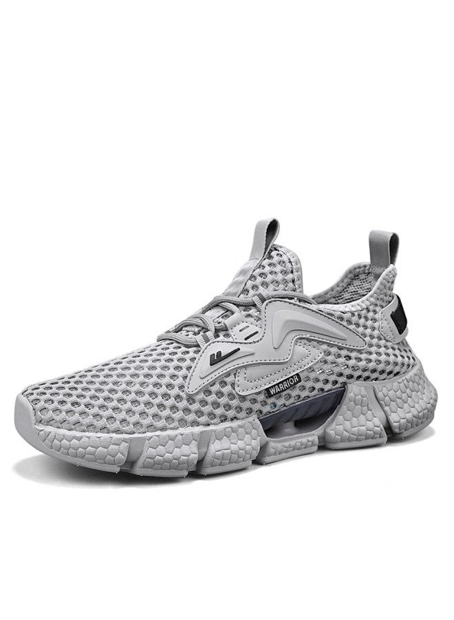 Huili Men's Shoes, Summer Breathable Sneakers, Men's Hollow Mesh Hiking Running Shoes, 4344 Gray-black, Size 42