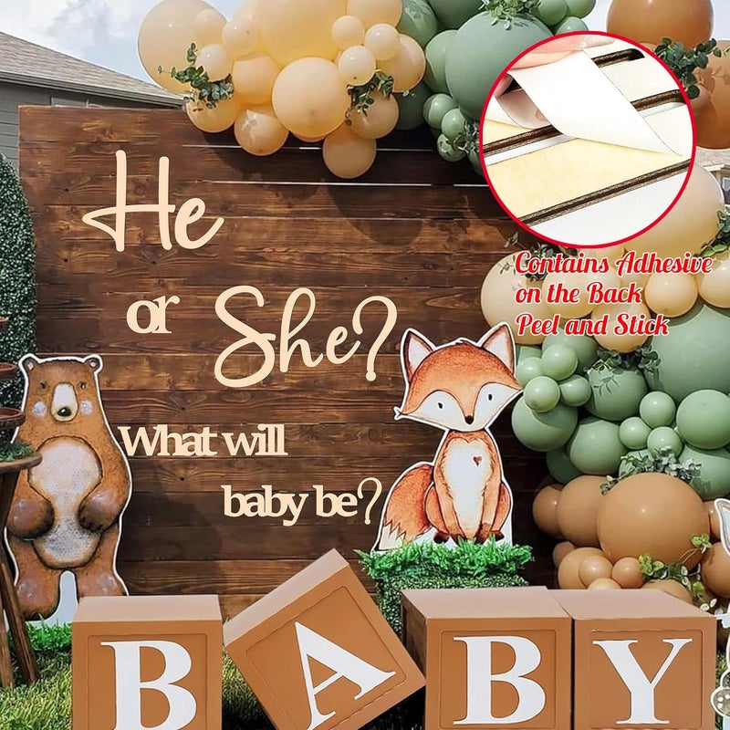 kokolap Large Gender Reveal Party Decor for Backdrop Decals Wooden He or She What Will Baby Be Balloon Arch Decor Babys Shower Sign Colorable Baby Gender Girl or Boy Party Decals Pregnancy Banner Photo Props - Image 4