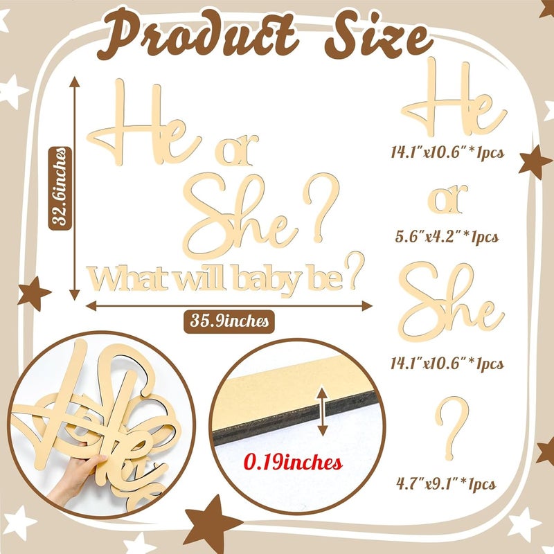 kokolap Large Gender Reveal Party Decor for Backdrop Decals Wooden He or She What Will Baby Be Balloon Arch Decor Babys Shower Sign Colorable Baby Gender Girl or Boy Party Decals Pregnancy Banner Photo Props - Image 5