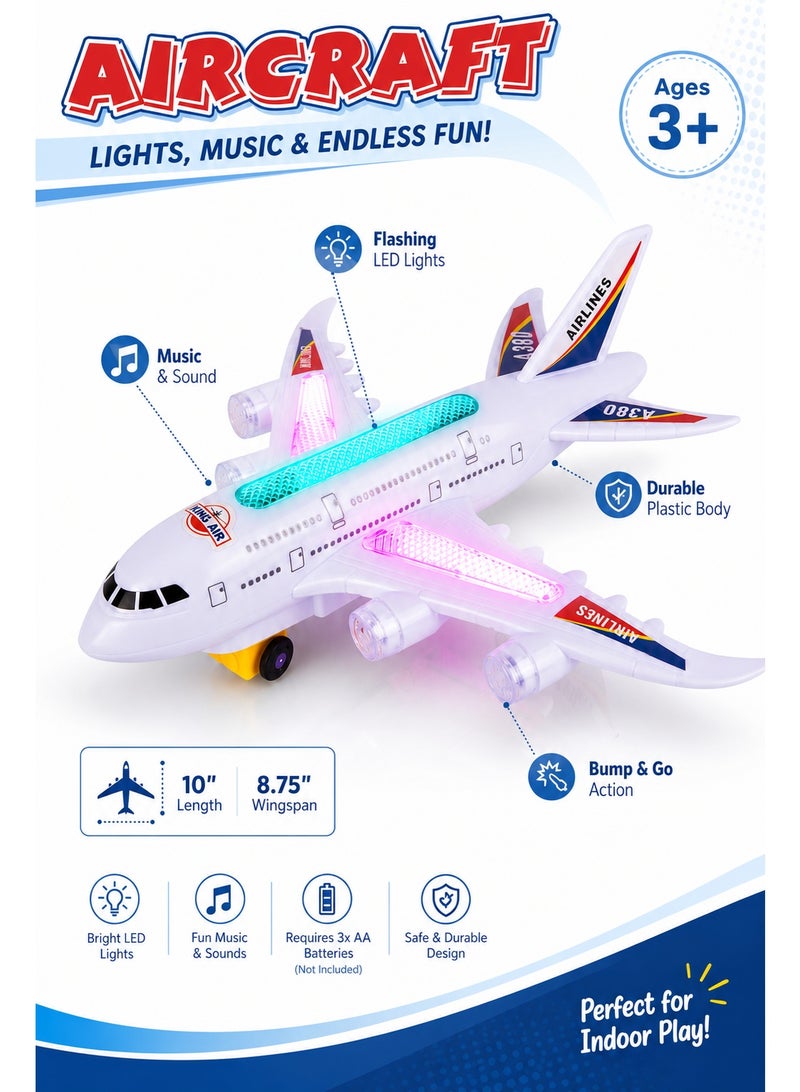 لعبة طائرة للأطفال، طائرة ركاب مضيئة مع أضواء LED وموسيقى ومؤثرات صوتية وحركة اصطدام وتغيير اتجاه، تعمل ببطاريات AA للأطفال من عمر 3 سنوات - Image 4