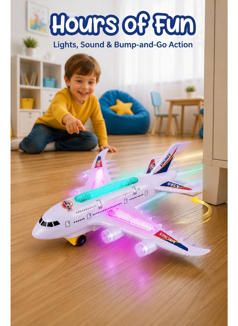 لعبة طائرة للأطفال، طائرة ركاب مضيئة مع أضواء LED وموسيقى ومؤثرات صوتية وحركة اصطدام وتغيير اتجاه، تعمل ببطاريات AA للأطفال من عمر 3 سنوات - Image 3