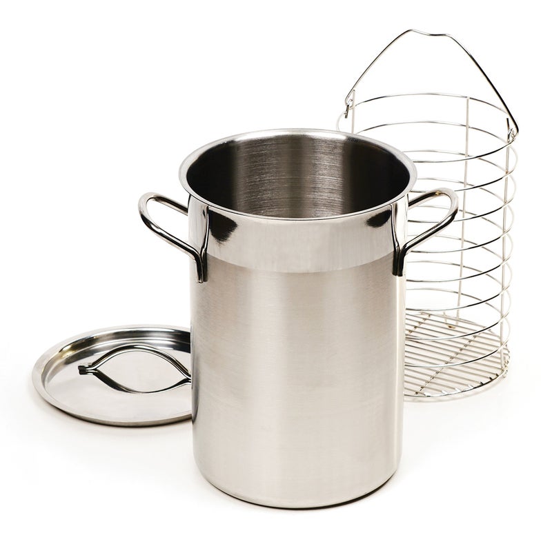 RSVP International Endurance Kitchen Cookware Collection Stainless Steel Asparagus Steamer Pot  Lid with Chromed Steel Basket Insert 3 Quart Capacity 55 Diameter