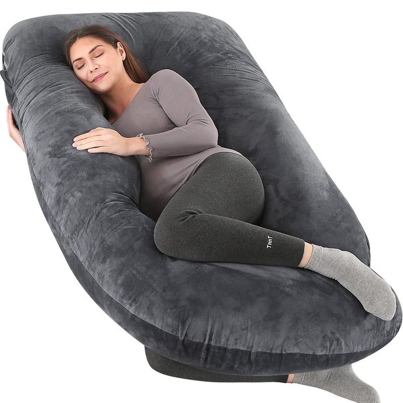Elover Pregnancy Must Haves Pregnancy Pillow UShaped Full Body Maternity Support Pillow for Pregnant Women with Replaceable and Washable Velvet Cover Size 57 BlackVelvet