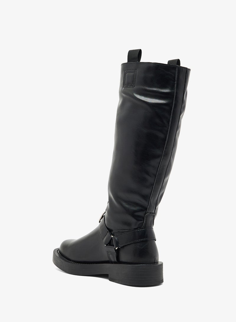 ELLA Block Heel Platform Boots with Buckle Detail - Image 3