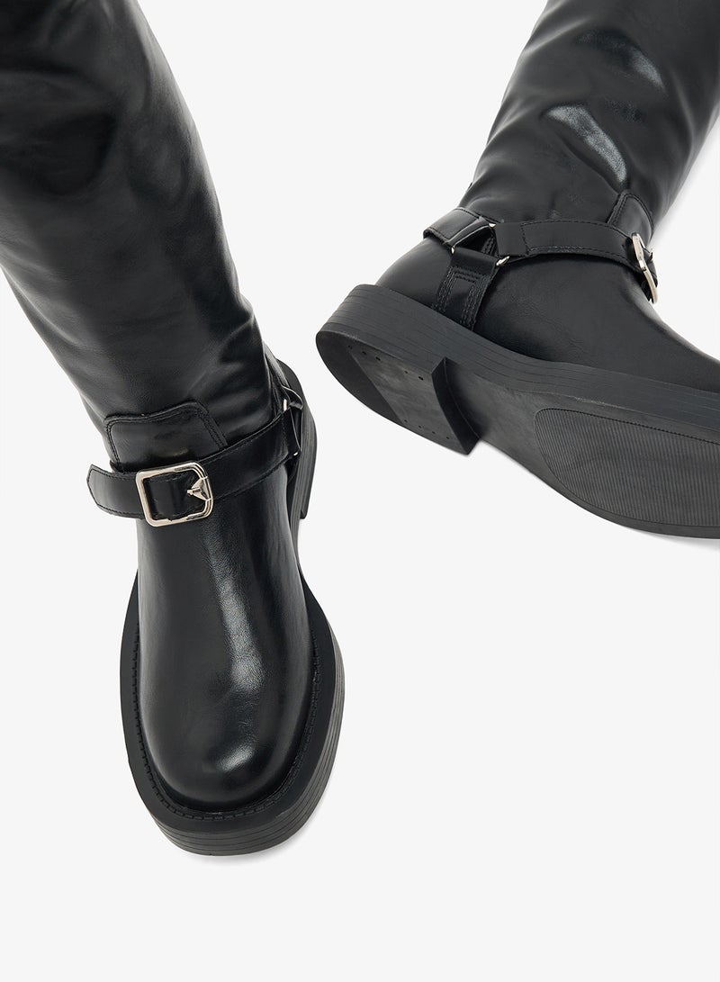 ELLA Block Heel Platform Boots with Buckle Detail - Image 4