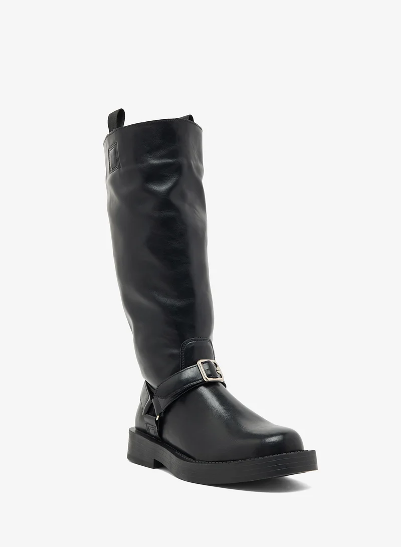 ELLA Block Heel Platform Boots with Buckle Detail