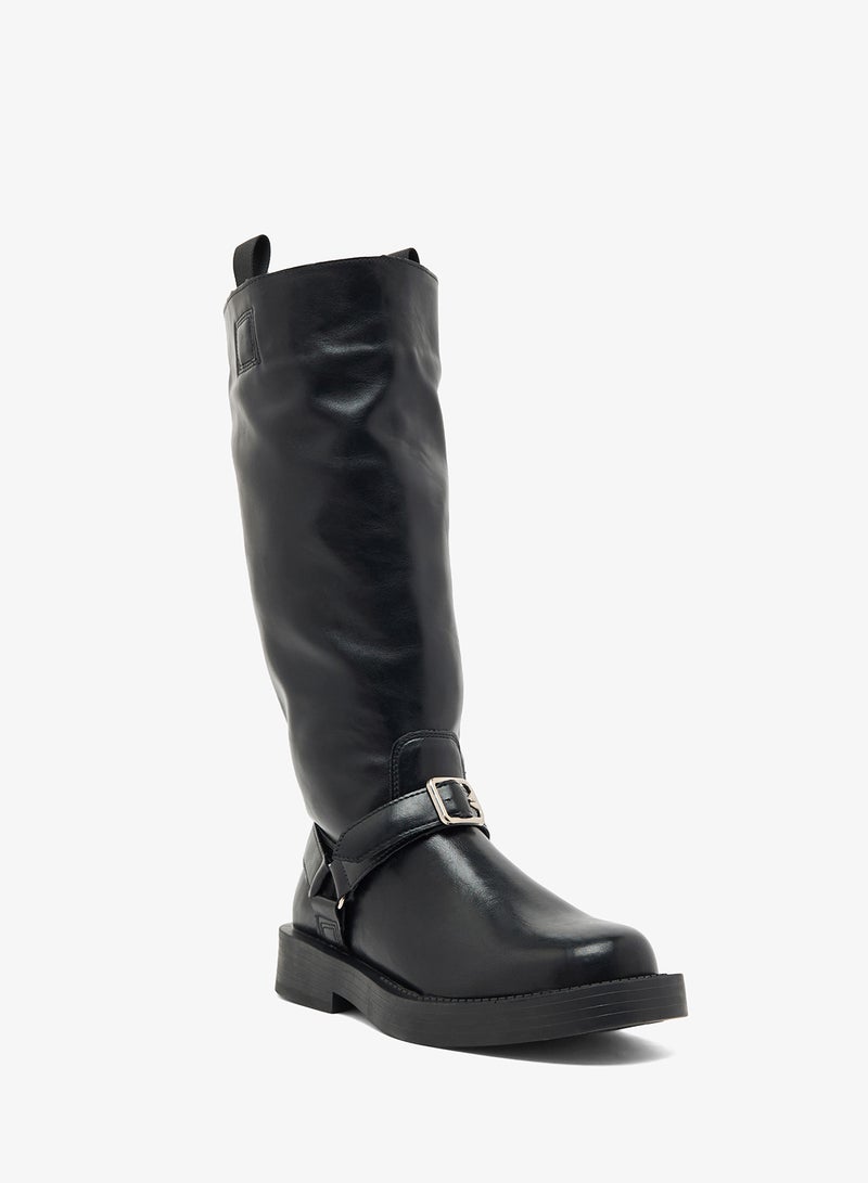 ELLA Block Heel Platform Boots with Buckle Detail - Image 2