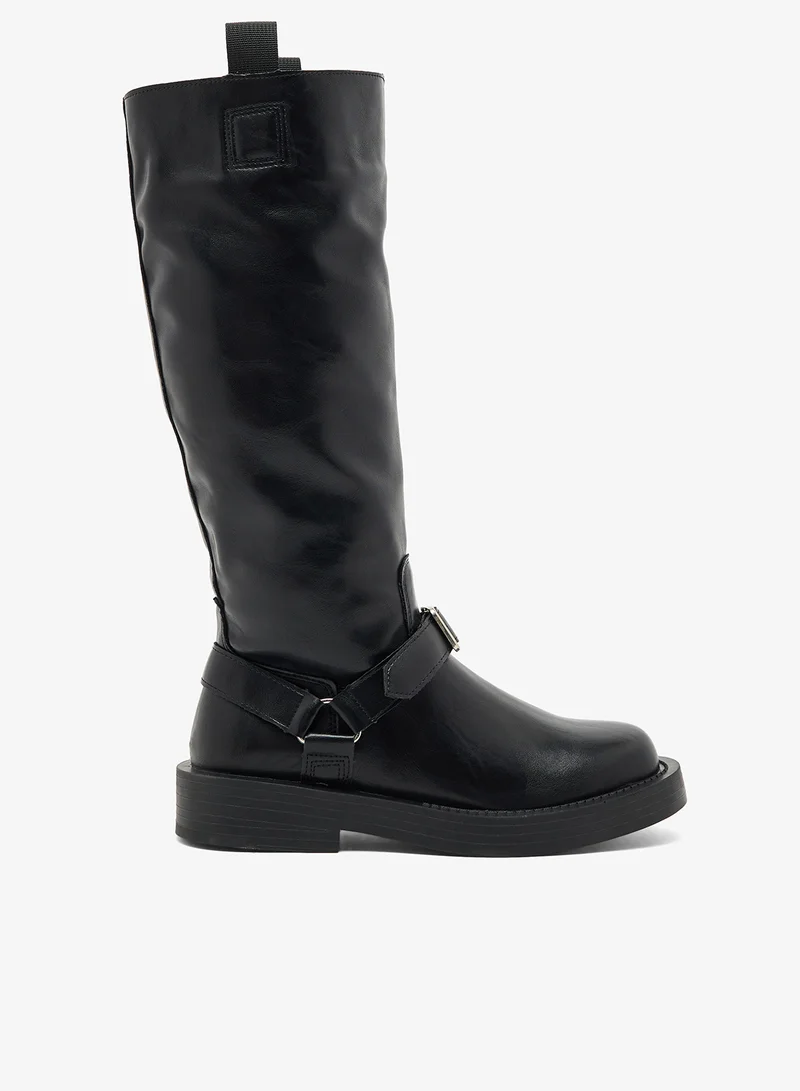 ELLA Block Heel Platform Boots with Buckle Detail