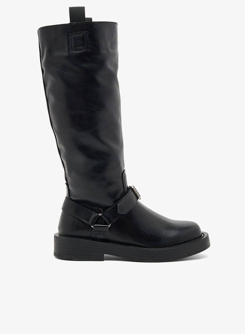 ELLA Block Heel Platform Boots with Buckle Detail - Image 1