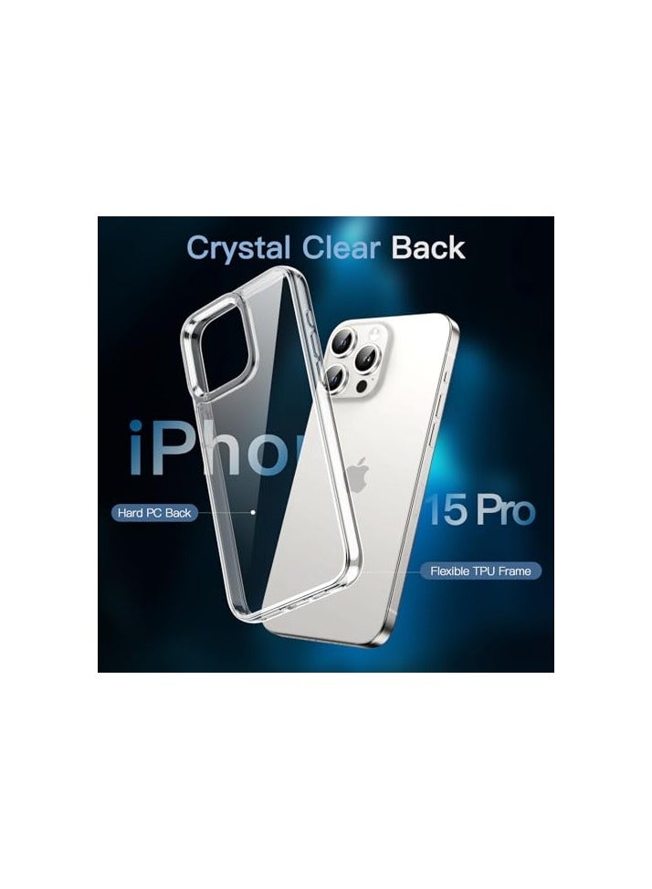 جي تيك حافظة JETech 5 في 1 لهاتف iPhone 15 Pro مقاس 6.1 بوصة مع عبوتين لكل واقي شاشة من الزجاج المقوى وواقي عدسة الكاميرا، غطاء هاتف ممتص للصدمات غير أصفر اللون (شفاف) - Image 3