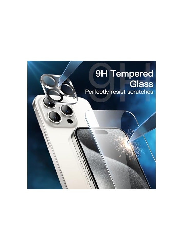 جي تيك حافظة JETech 5 في 1 لهاتف iPhone 15 Pro مقاس 6.1 بوصة مع عبوتين لكل واقي شاشة من الزجاج المقوى وواقي عدسة الكاميرا، غطاء هاتف ممتص للصدمات غير أصفر اللون (شفاف) - Image 4