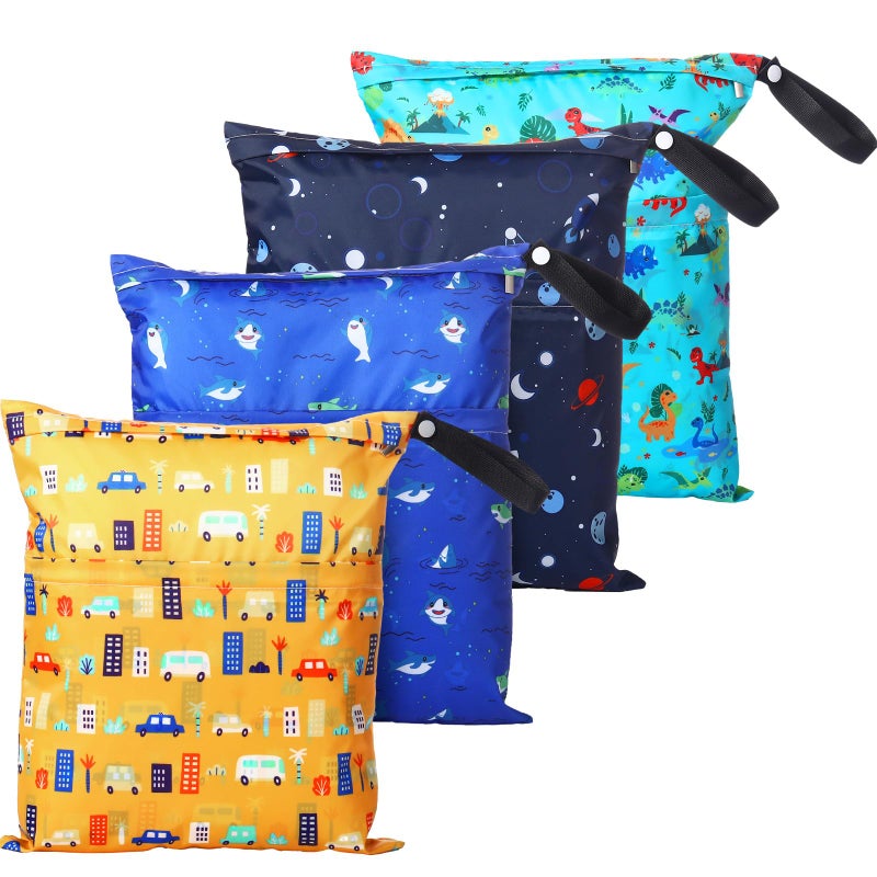 Frienda 4 Pack Wet Bags for Swimsuits Waterproof Reusable Travel Wet Dry Bags with Zippered Pockets for Beach Pool Swimwear Towels Gym Cloth Diapers Summer Vacation EssentialsNature - Image 2