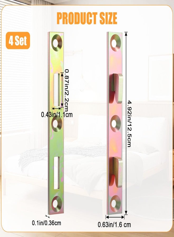 AojSup 4 Sets Metal Bed Rail Fasteners, 5 Inch Heavy Duty Bed Rail Brackets with Screws, Heavy Duty Hardware Frame Replacement Parts for Furniture Wood - Image 2