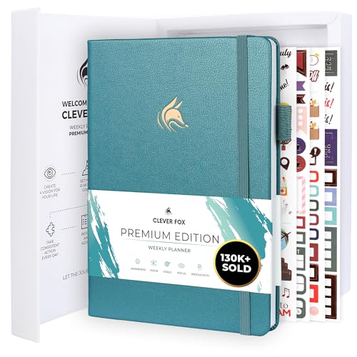 Clever Fox Planner Premium Edition Undated Luxurious Weekly Monthly Planner to Increase Productivity and Hit Your Goals Organizer Start Anytime A5 Lasts 1 Year Aquamarine Weekly