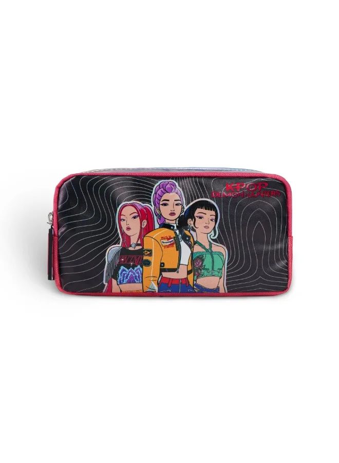 نيتفليكس Netflix KPop Demon Hunters Regular Pencil Case | Huntrix Double Zipper Pencil Pouch for Kids & Teens | Large Capacity School Stationery Organizer | Durable K-Pop Inspired Pencil Case