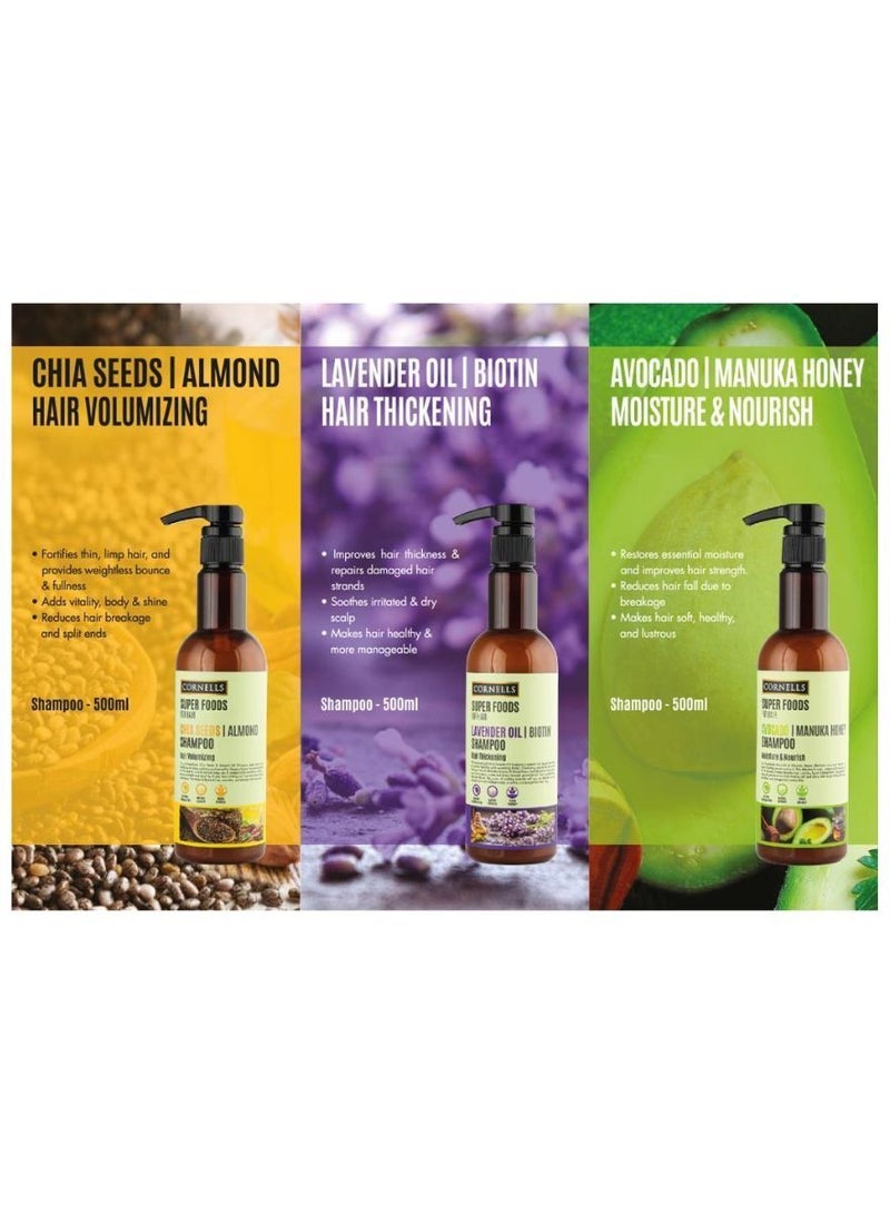 CORNELLS Super Foods For Hair Avocado Manuka Honey Shampoo Moisture And Nourish Sulfate And Paraben Free 500ml - Image 2