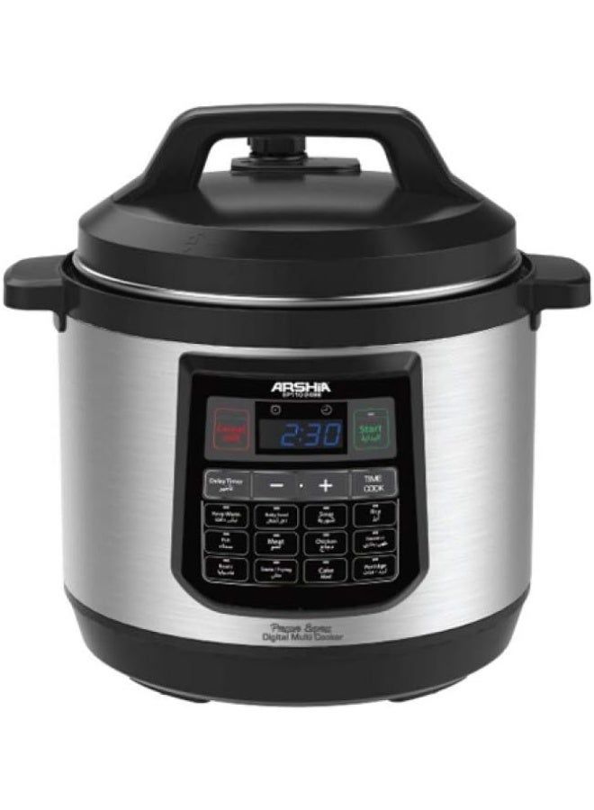آرشيا حلة ضغط رقمية من ارشيا سعة 8 لتر - لون أسود -EP110، فولاذ مقاوم للصدأ - Image 1