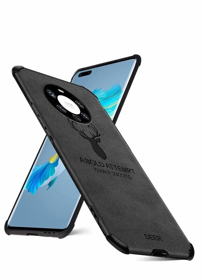 Phone Case for Huawei Mate 40 Pro+, Ultra-thin Matte Leather Back Case Silicone Soft Edge Shockproof Full Body Protective Cover Case for Huawei Mate 40 Pro Plus 6.76" -Black - Image 1