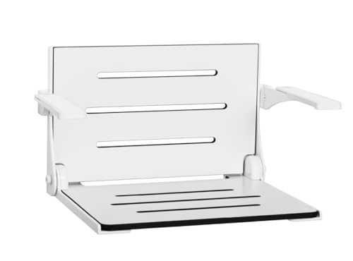 Seachrome Silhouette Comfort Folding Wall Mount Shower Bench Seat with Arms, White Seat with White Frame - Image 5