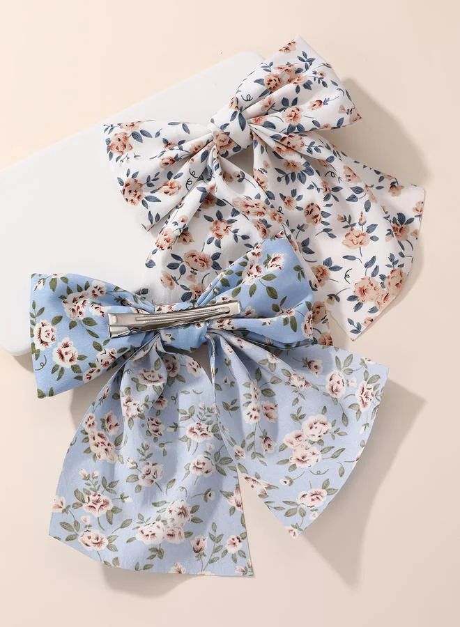 Set of 2 - Floral Bow Hair Clips