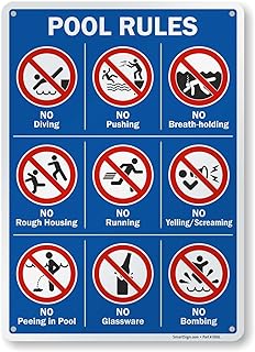 SmartSign SmartSign 14 x 10 inch Ã¢â‚¬Å“Pool Rules - No Diving, No Pushing, No RunningÃ¢â‚¬Â¦Ã¢â‚¬Â Metal Sign with Symbols,  - Image 1