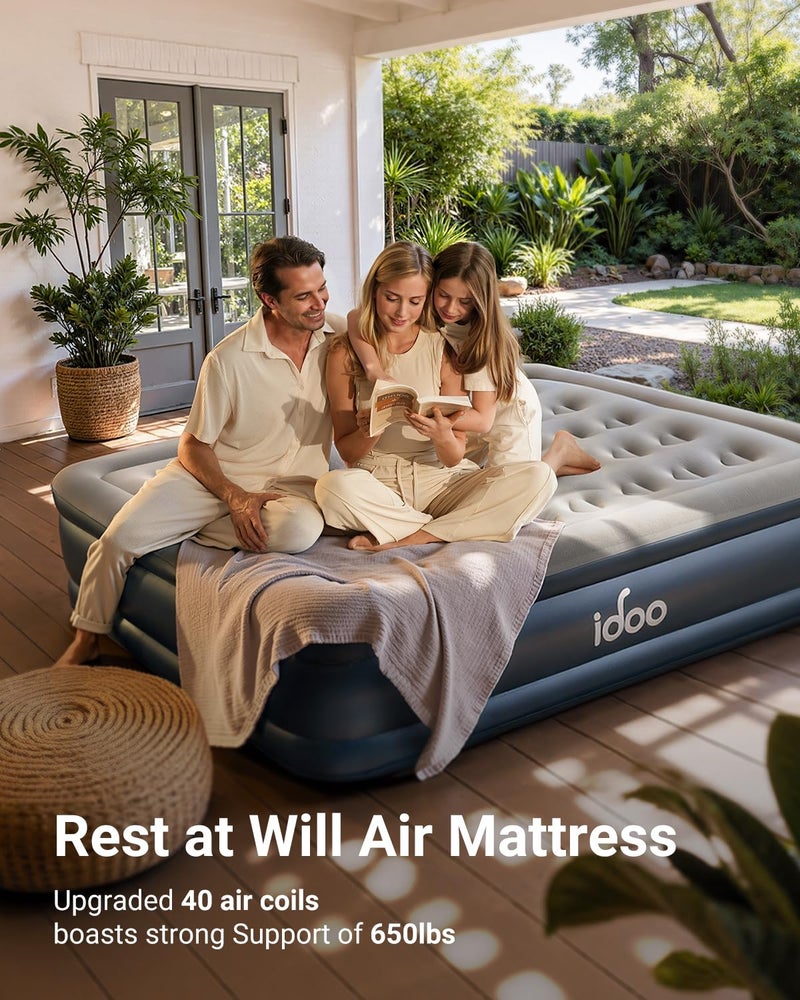 iDOO Queen Air Mattress with Built in Pump, 18 Raised Comfort Inflatable Blow up Mattress, Upgraded Four Chamber Portable Air Bed for Camping, Guests and Home, Colchon Inflable, 650 lbs Max - Image 5