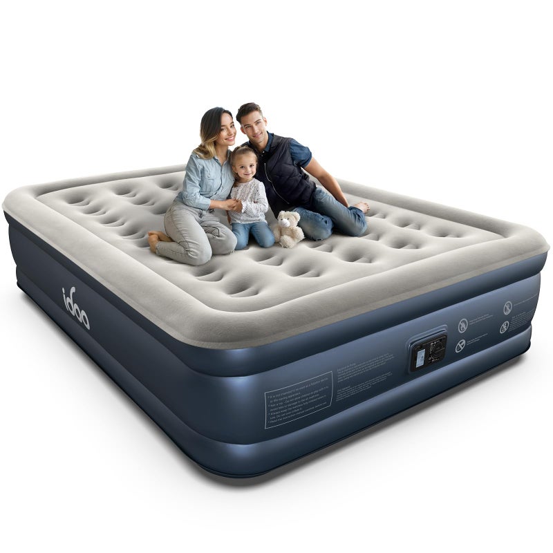 iDOO Queen Air Mattress with Built in Pump, 18 Raised Comfort Inflatable Blow up Mattress, Upgraded Four Chamber Portable Air Bed for Camping, Guests and Home, Colchon Inflable, 650 lbs Max - Image 1