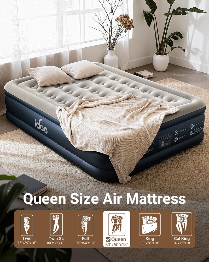 iDOO Queen Air Mattress with Built in Pump, 18 Raised Comfort Inflatable Blow up Mattress, Upgraded Four Chamber Portable Air Bed for Camping, Guests and Home, Colchon Inflable, 650 lbs Max - Image 4