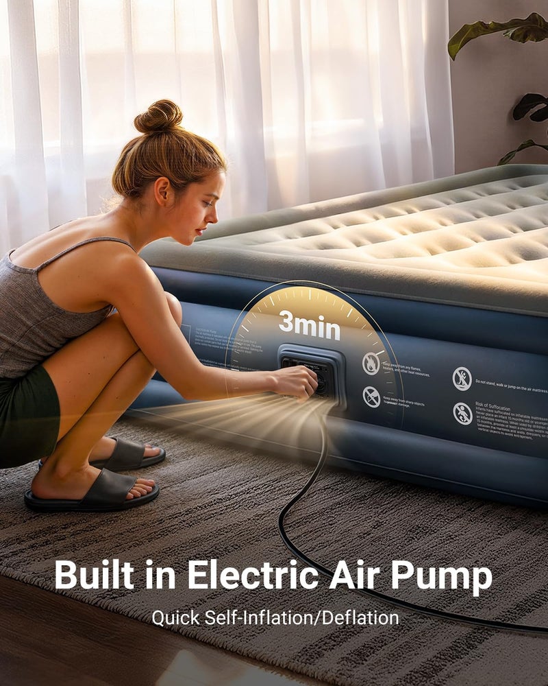 iDOO Queen Air Mattress with Built in Pump, 18 Raised Comfort Inflatable Blow up Mattress, Upgraded Four Chamber Portable Air Bed for Camping, Guests and Home, Colchon Inflable, 650 lbs Max - Image 3