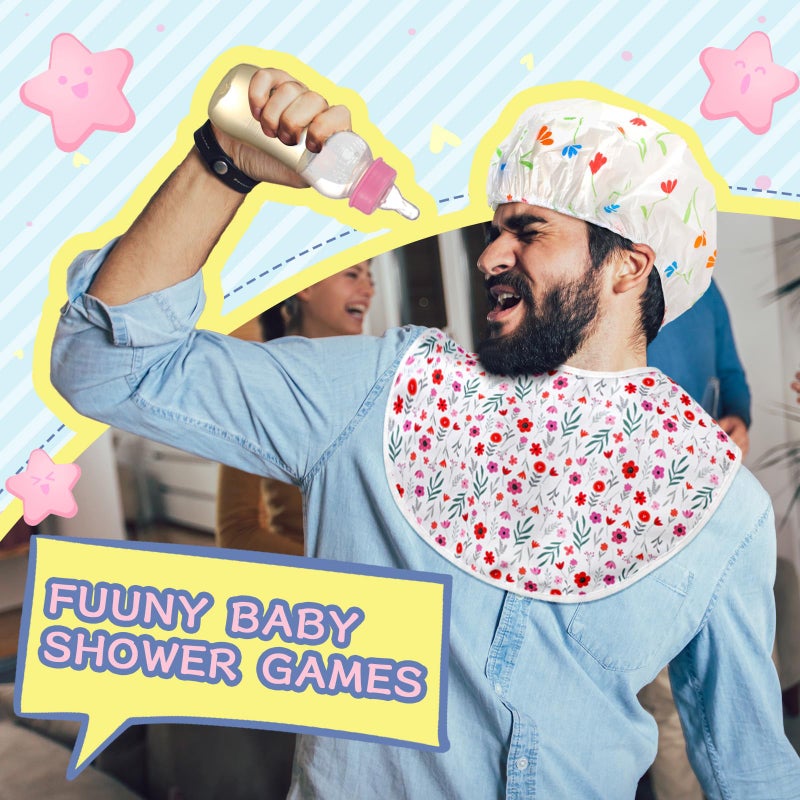 Chicingyou 6 Sets Bottle Chug Baby Shower Games Plastic Baby Bottles Bulk Diapers Gender Reveal Games Hat and Adult Bib Race Game Decoration for Girl Adults (Classic Style,Colourful) - Image 2