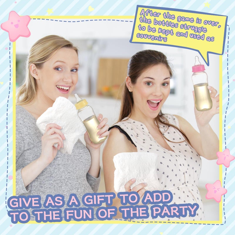 Chicingyou 6 Sets Bottle Chug Baby Shower Games Plastic Baby Bottles Bulk Diapers Gender Reveal Games Hat and Adult Bib Race Game Decoration for Girl Adults (Classic Style,Colourful) - Image 3