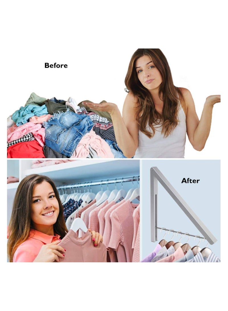 SYOSI Clothes Rack Hanger, Foldable Wall Mounted Clothes Airer Coat Dryer Aluminum Space Saving Clothing Organiser for Laundry Bedroom Indoor Outdoor (Silver) - Image 2