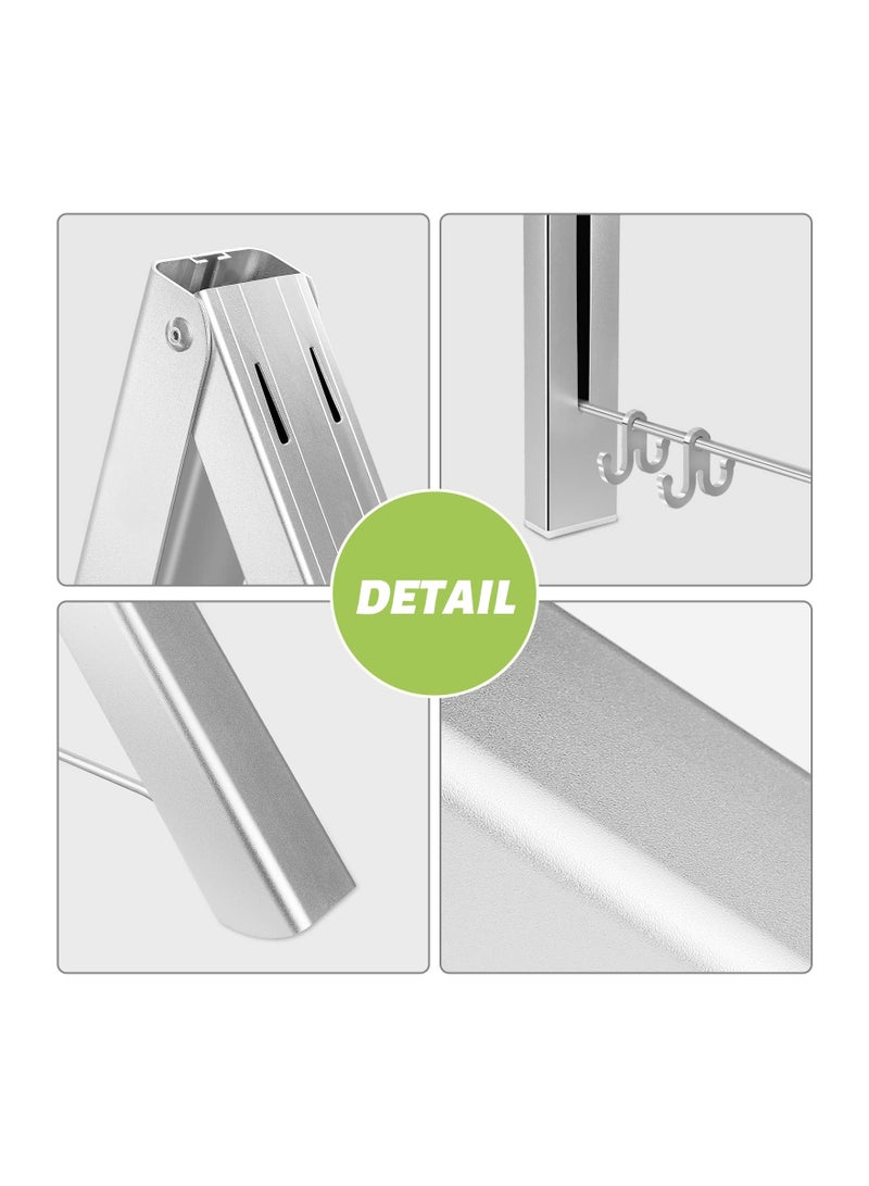 SYOSI Clothes Rack Hanger, Foldable Wall Mounted Clothes Airer Coat Dryer Aluminum Space Saving Clothing Organiser for Laundry Bedroom Indoor Outdoor (Silver) - Image 3