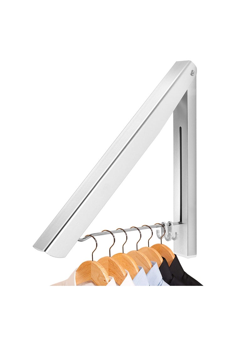 SYOSI Clothes Rack Hanger, Foldable Wall Mounted Clothes Airer Coat Dryer Aluminum Space Saving Clothing Organiser for Laundry Bedroom Indoor Outdoor (Silver) - Image 1