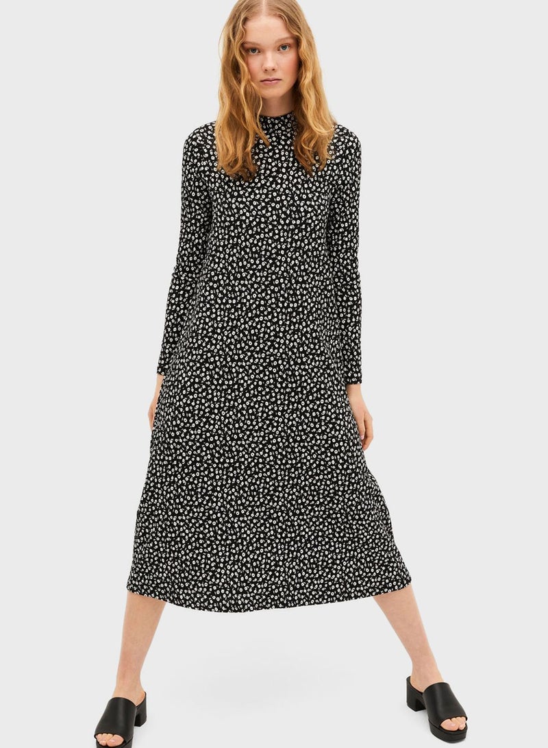 High Neck Floral Dress